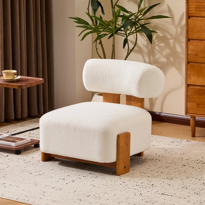 Boucle Lounge Chair Natural Beige Rolled Backrest 27.25"x30"x27.5
