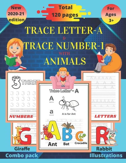 Trace letter-A & Trace number-1 with animals: Kindergarten handwriting workbook(alphabet activity book, letter tracing book, number tracing book) - Paperback