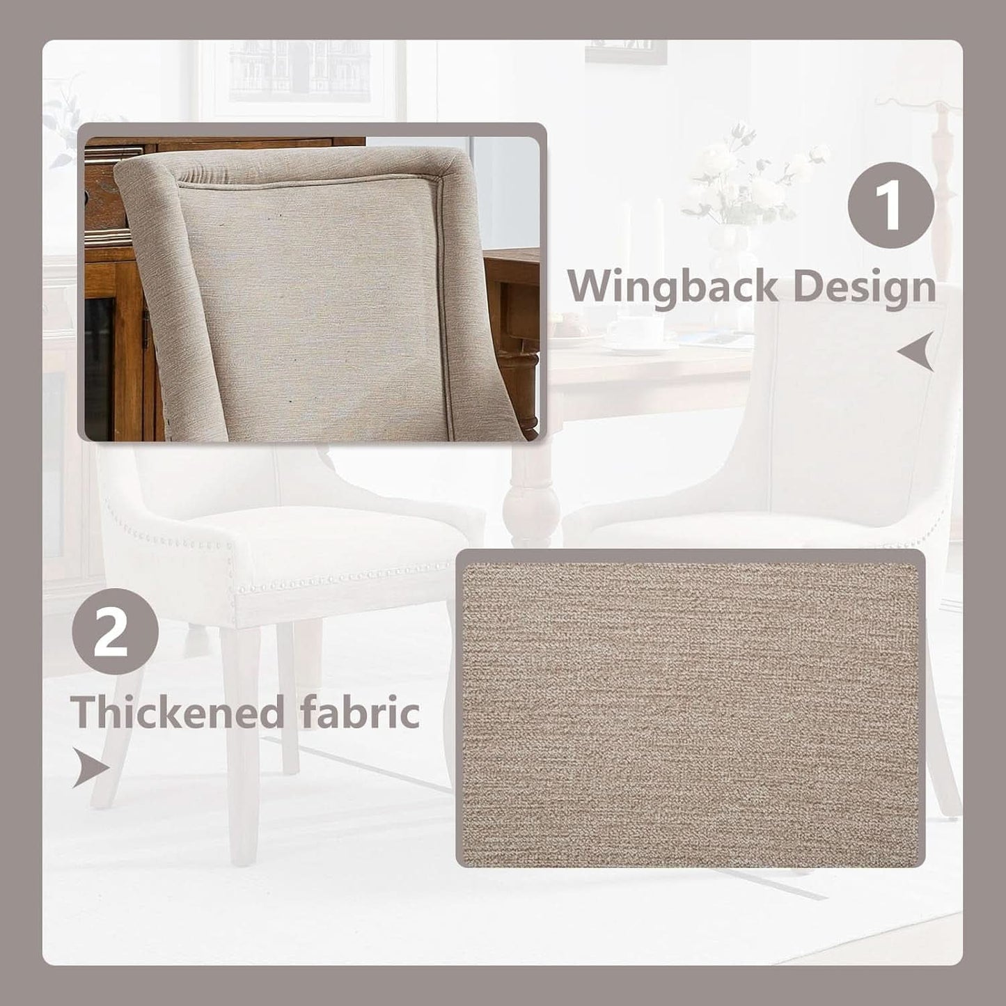 Modern Dining Chairs Tan Upholstered Fabric Set Of 2