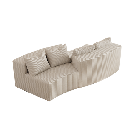 Sectional Sofa Modular Curved Corduroy Beige 2 Seat 4 Pillows