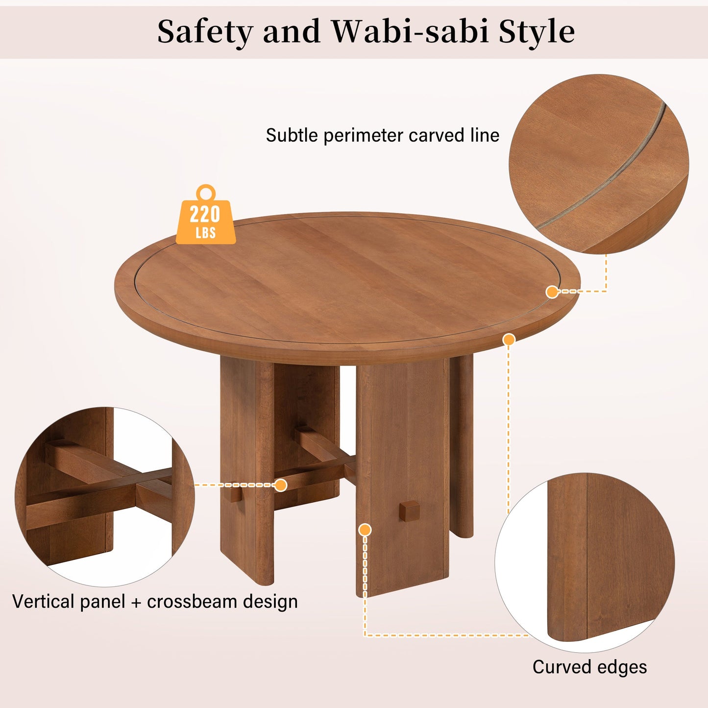 5-Piece Round Dining Table Set for 4, Minimalist Farmhouse Dining Table with 4