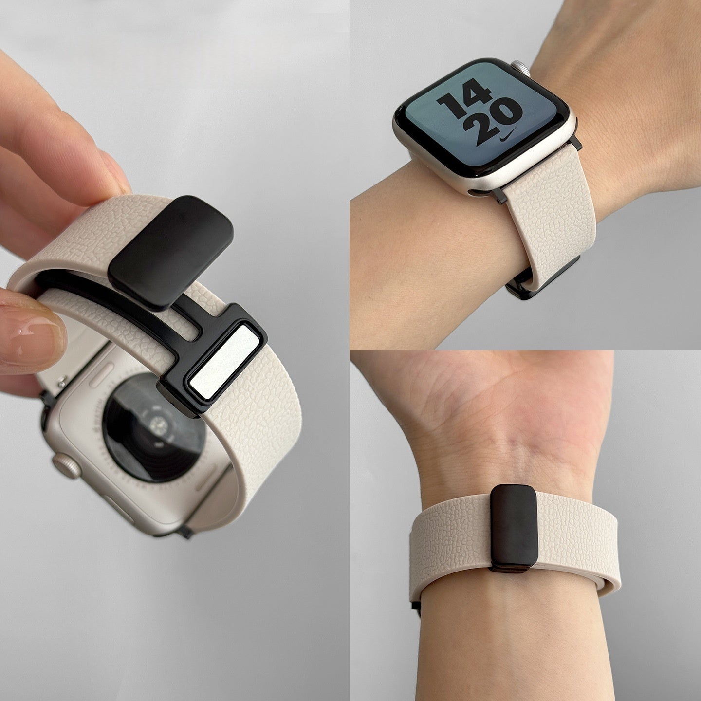 Lychee-pattern Silicone Magnetic Sports Watch Strap