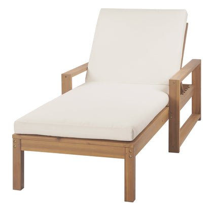 Outdoor Chaise Lounge Acacia Wood Light Teak Beige Cushion 5 Position 2