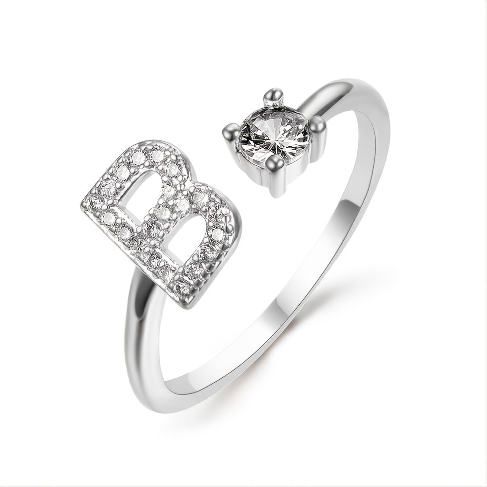 Popular Fashion Silvery AZ Letter Ring Initials Wedding Love Couple Rings Bridesmaid Gift