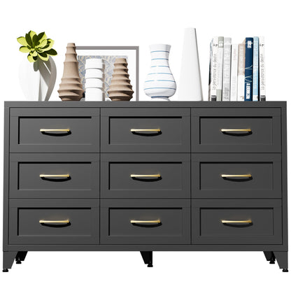 Dresser 9-Drawer Black Steel Smooth-Glide Powder Coat 52x15.8x30 In