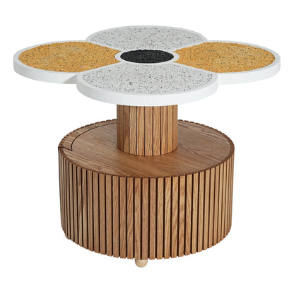 Four-Leaf Clover Side Table, Accent Table with Wood-Grain Base, Storage