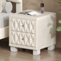 Velvet Nightstand with 2 Drawers, Crystal Handle, Button-Tufted, Beige