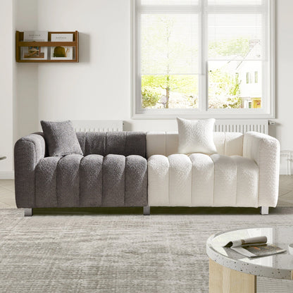 Sofa Modular Velvet Teddy White Gray 3 Seat Metal Legs 87 In 750 LB
