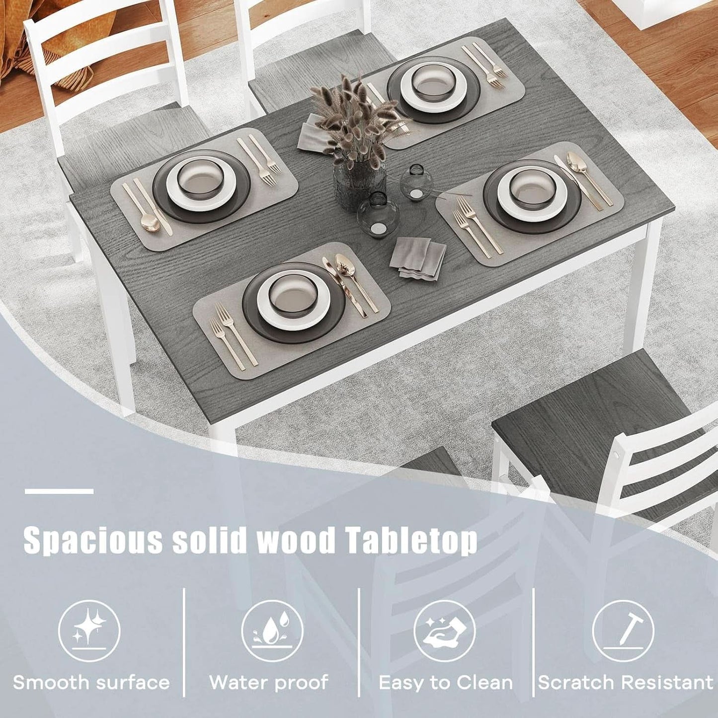 Handcrafted Solid Wood Mid Century Dinette Set Four