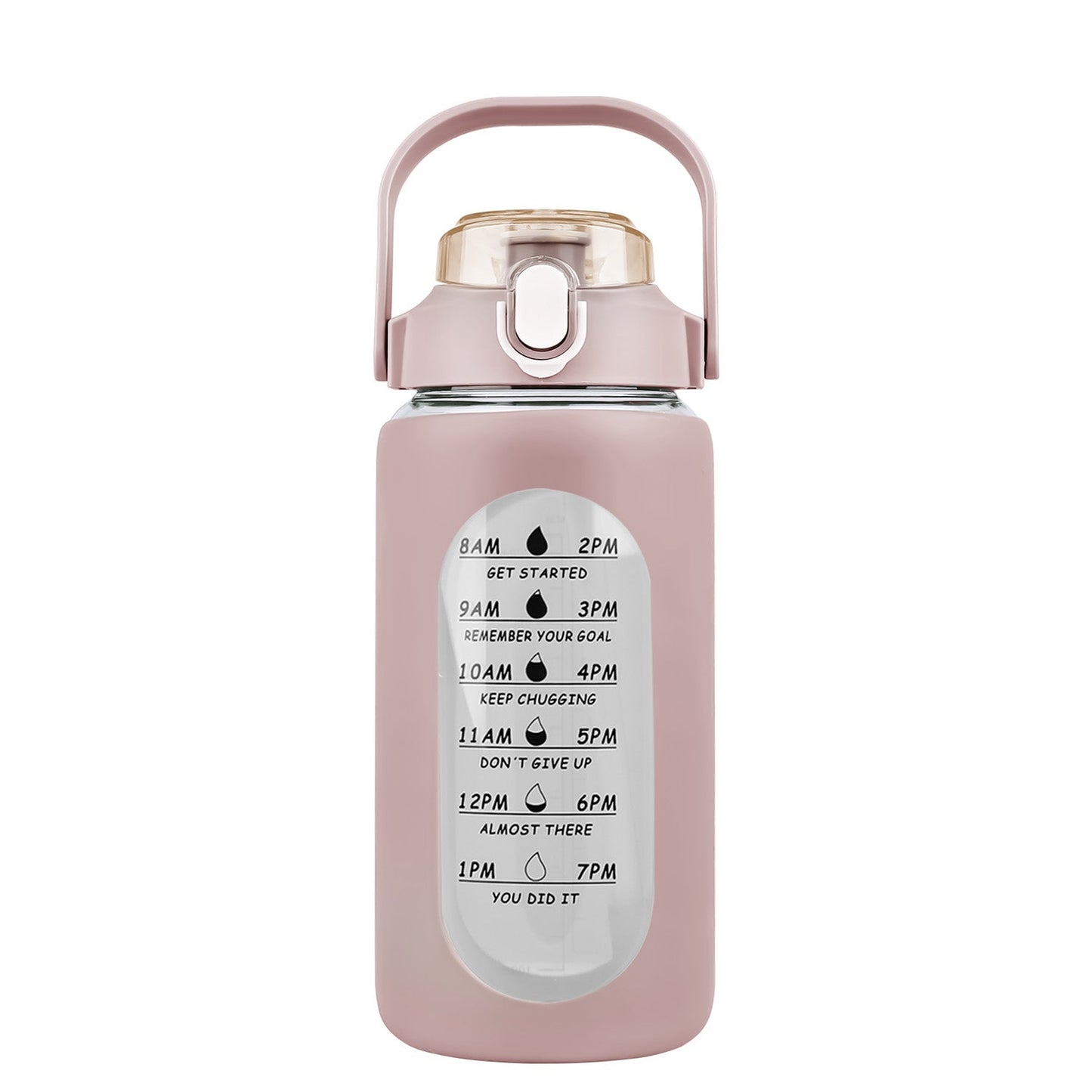 34Oz Glass Water Bottle Sports Water Bottle Motivational Water Bottle Water Intake Tracker Bottle with Straw Time Marker Silicone Sleeve Handle for Gy