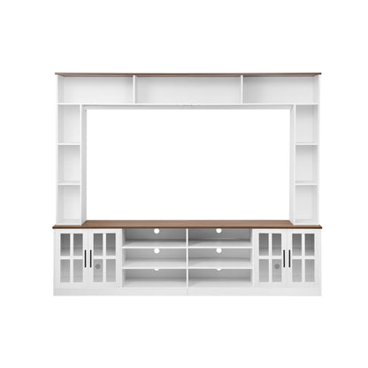 White MDF Glass TV Stand Entertainment Center Wall Unit 80