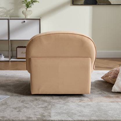 Swivel Accent Chair 360 Degree Khaki Pumpkin-Shape Foam Spring Metal Base