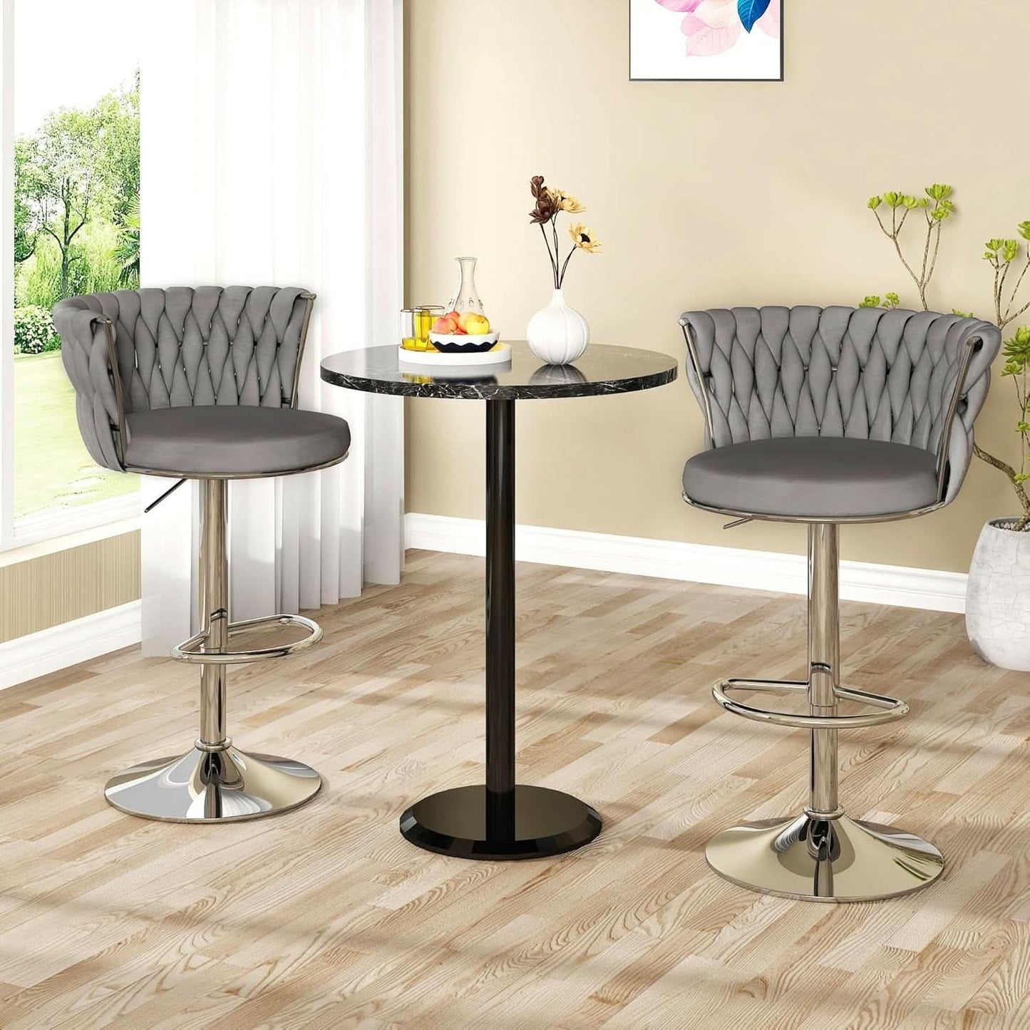Modern Velvet Swivel Bar Stools Set of Four