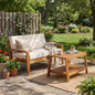 Outdoor Conversation Set Acacia Wood Teak Beige Cushion 2 Piece