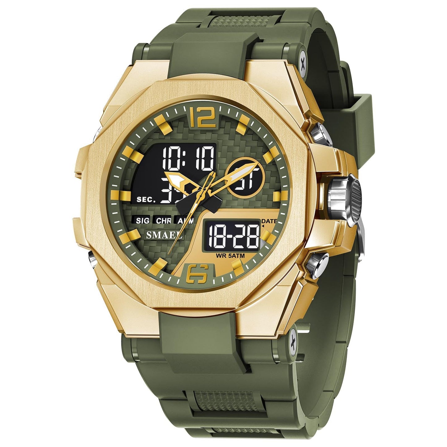 Mens Sports Outdoor Tactical Alloy Dual-Display Watch