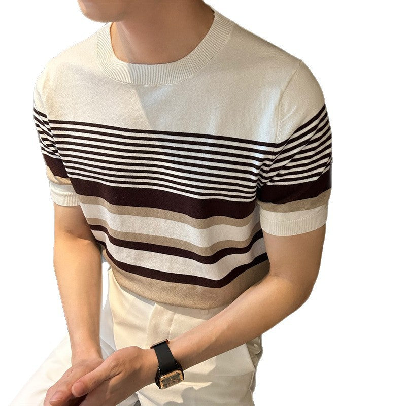 Summer Men's Knitted Crew Neck Striped Top