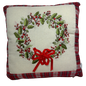 Holiday Wreath Pillow With Plaid Trim