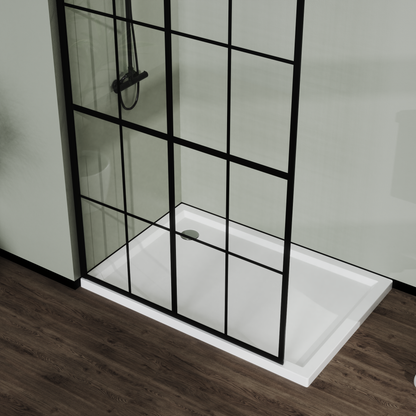 46' X 72' Shower Screen for Walk-in Wet-room Black Full-frame 4 Tempered Glass Panels