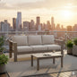 Outdoor Patio Set Iron Khaki 2 Piece 3 Seat Sofa 5 in Cushions 43in Table