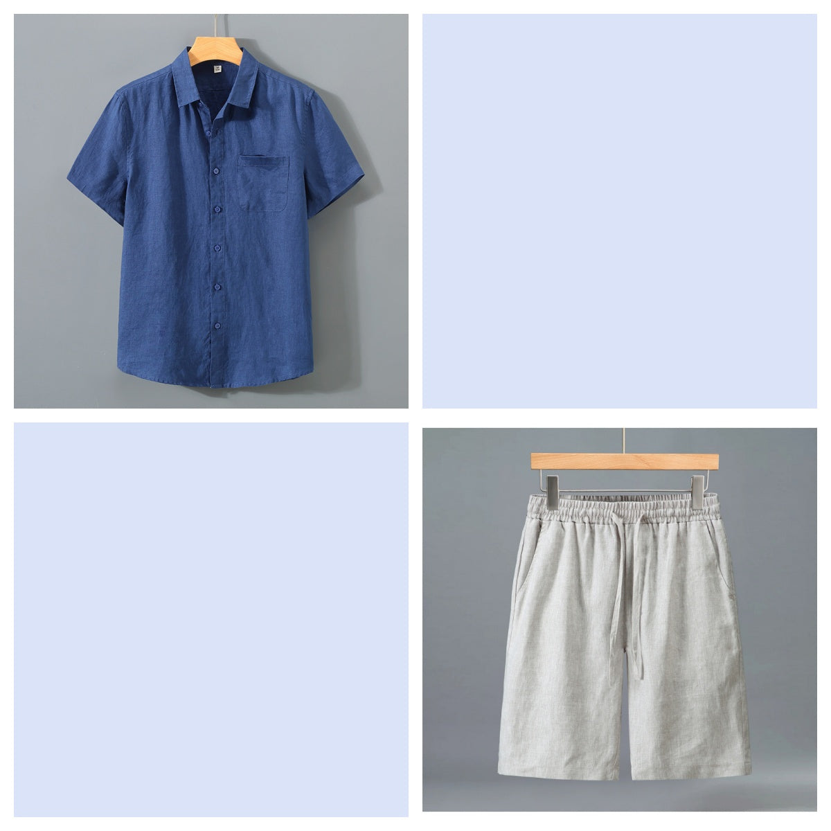 Men's Pure Linen Shorts and Short Sleeve Shirt Set - Summer Loose Casual Lightweight Outfit