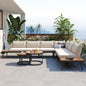 Outdoor Sectional Set Acacia Wood Steel Beige Cushion 6 Piece Seats 5
