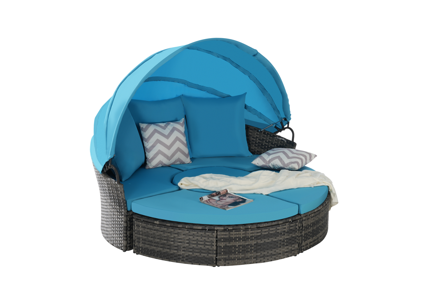Chaise Lounge PE Rattan Canopy Light Blue 380 LB
