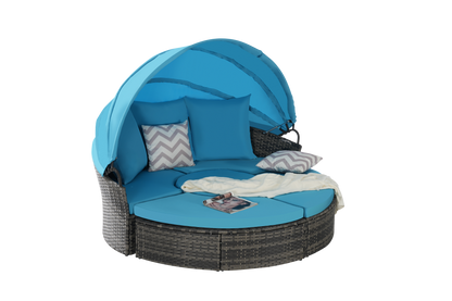 Chaise Lounge PE Rattan Canopy Light Blue 380 LB