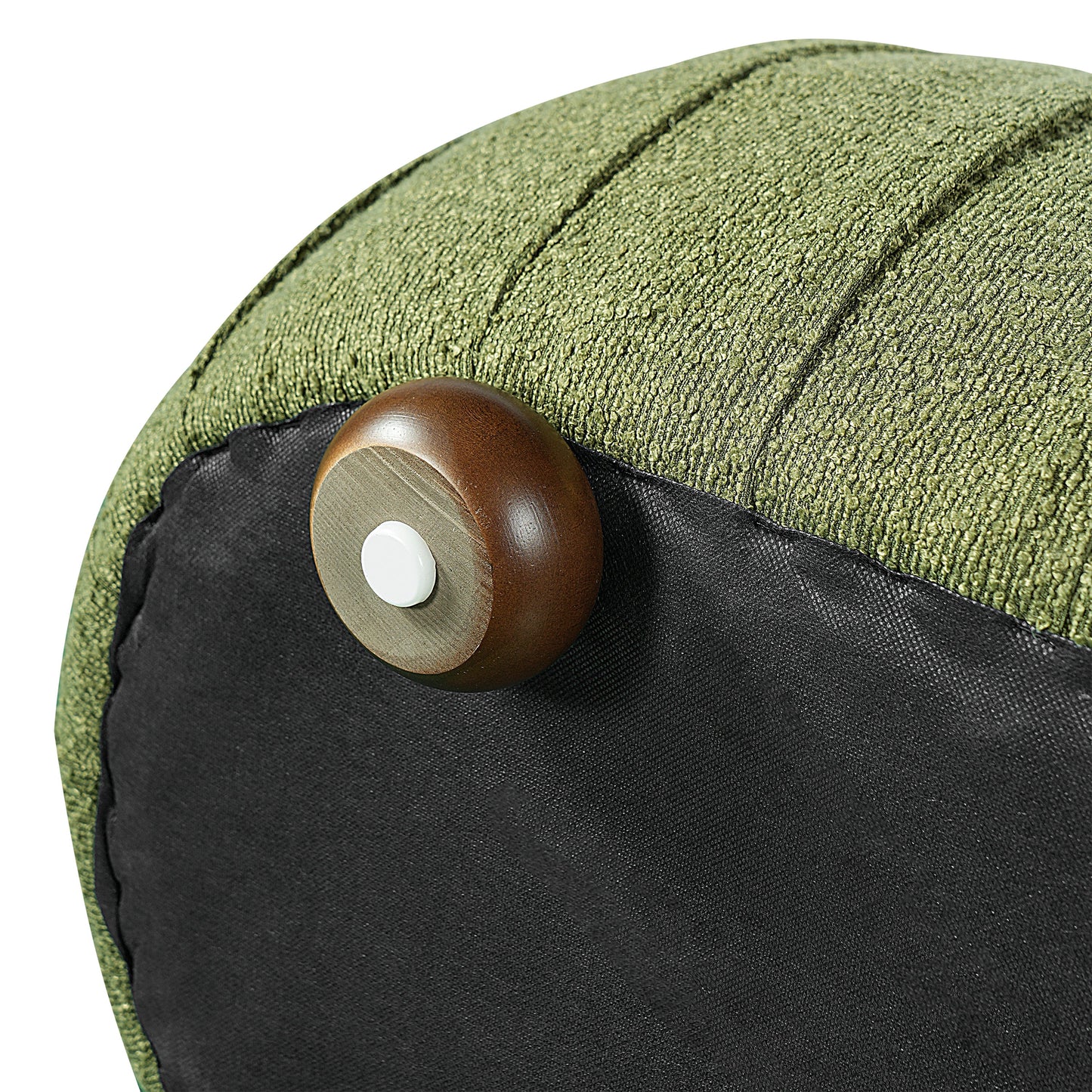 Upholstered Oval Ottoman Olive Green Boucle Rubberwood Legs 50x17.95x16.34