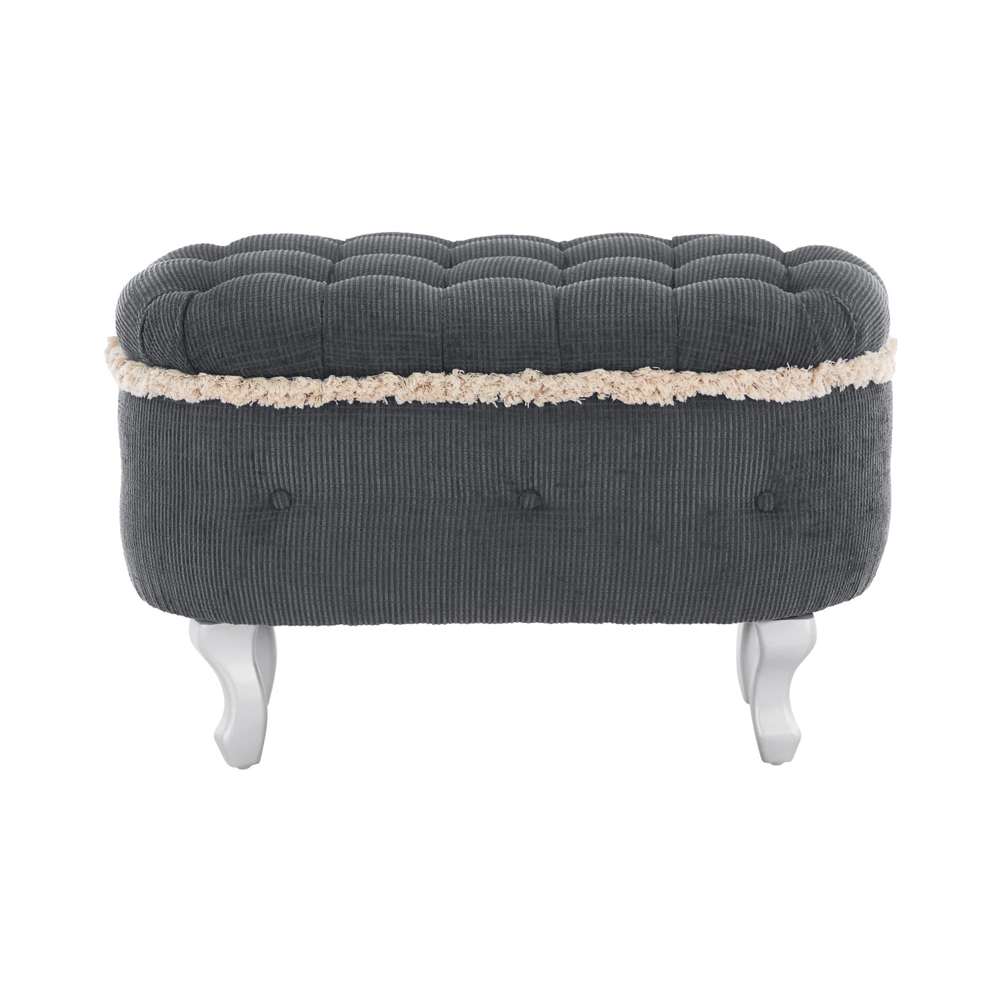Storage Bench Tufted Gray Fabric Tassel Trim Flip Top 29.5x17.8x19 In