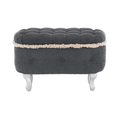 Storage Bench Tufted Gray Fabric Tassel Trim Flip Top 29.5x17.8x19 In