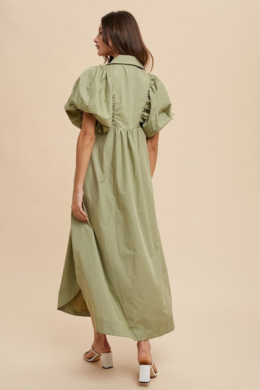 Smocked Puff Sleeve Midi Dress – Feminine Smocked Detailing, Puff Sleeves, and Midi Length for a Trendy and Elegant Look