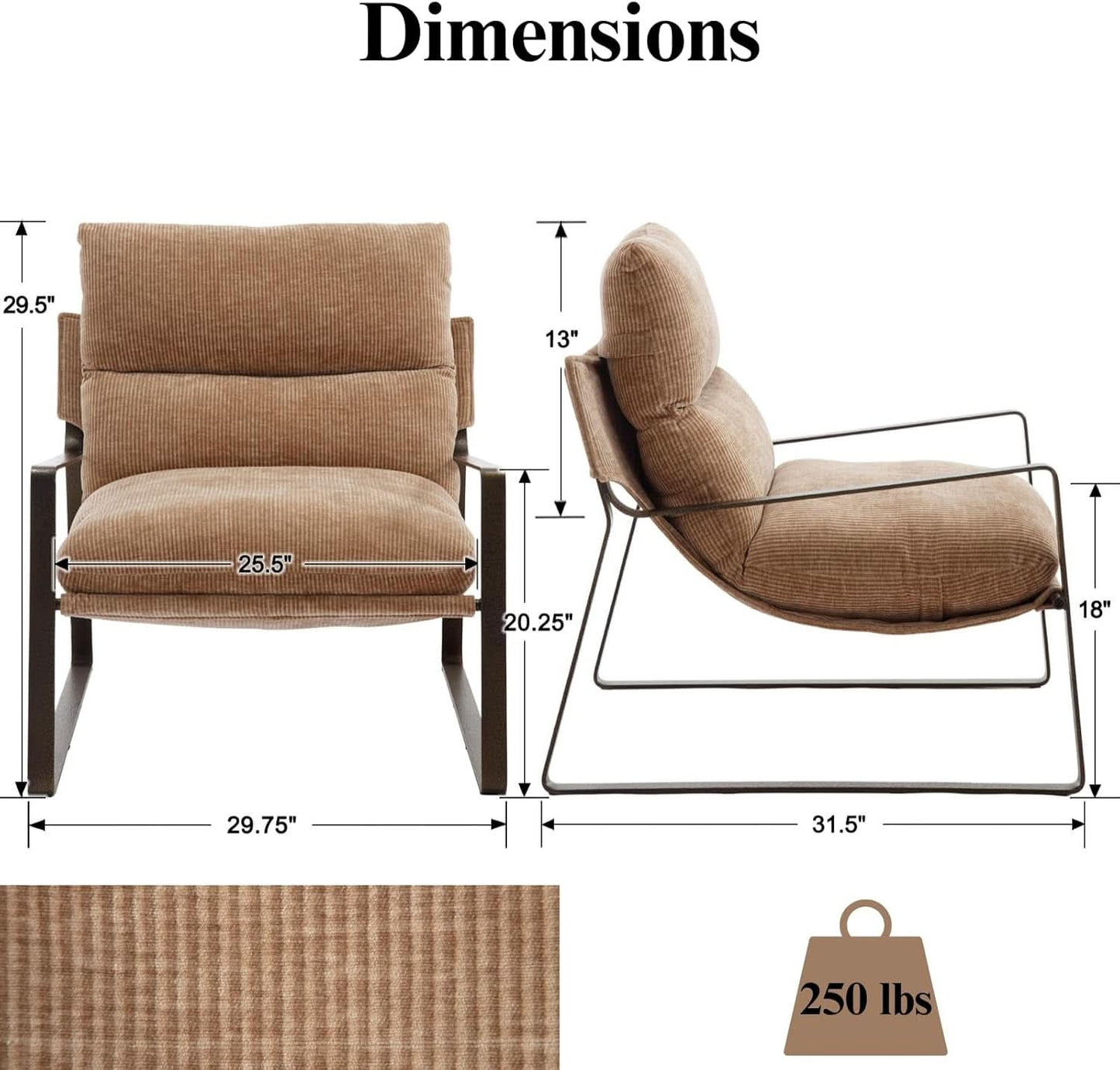 Khaki Chenille Accent Chair With Armrest Upholstered