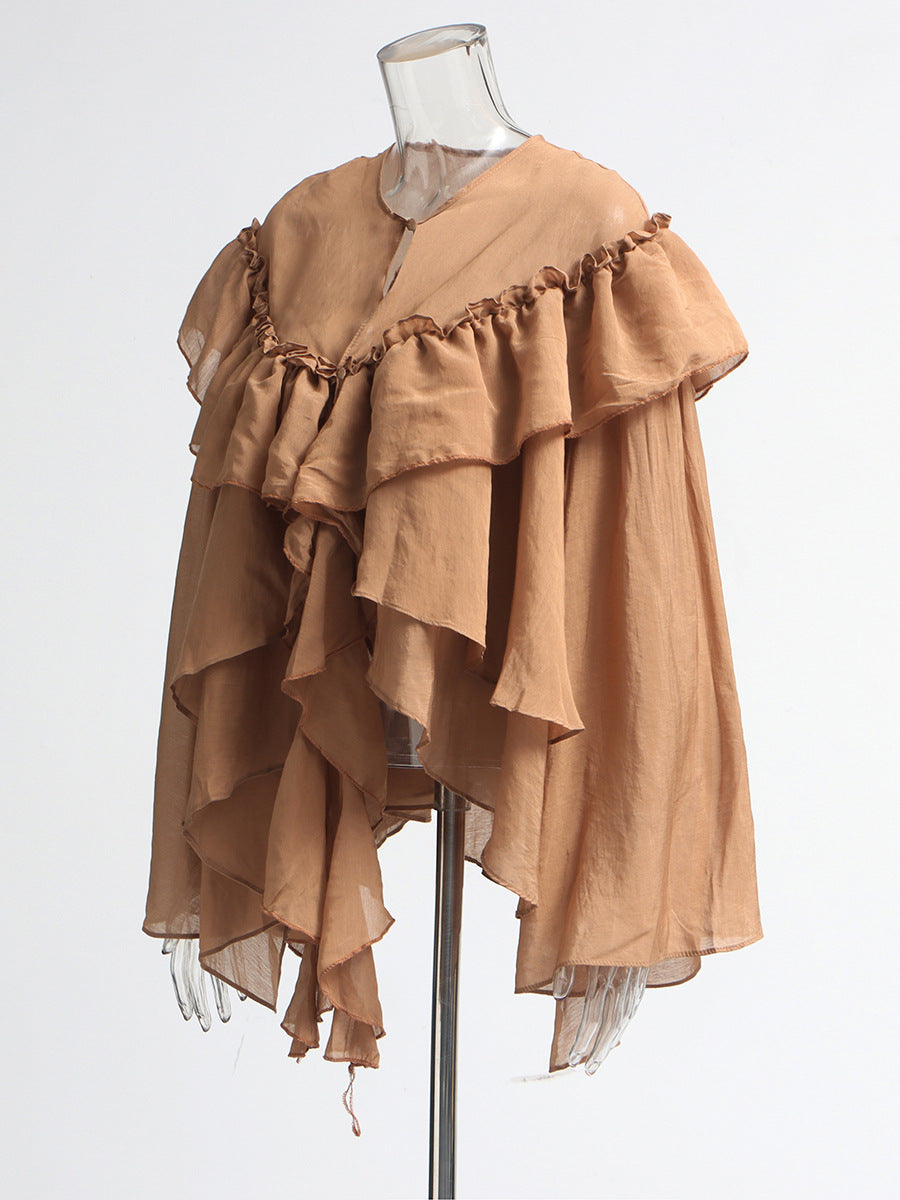 Ruffle Collar Top Irregular Women's Shirt