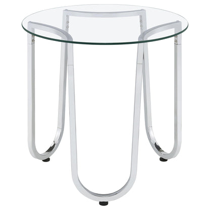Beller Round Tempered Glass Top End Side Table Chrome