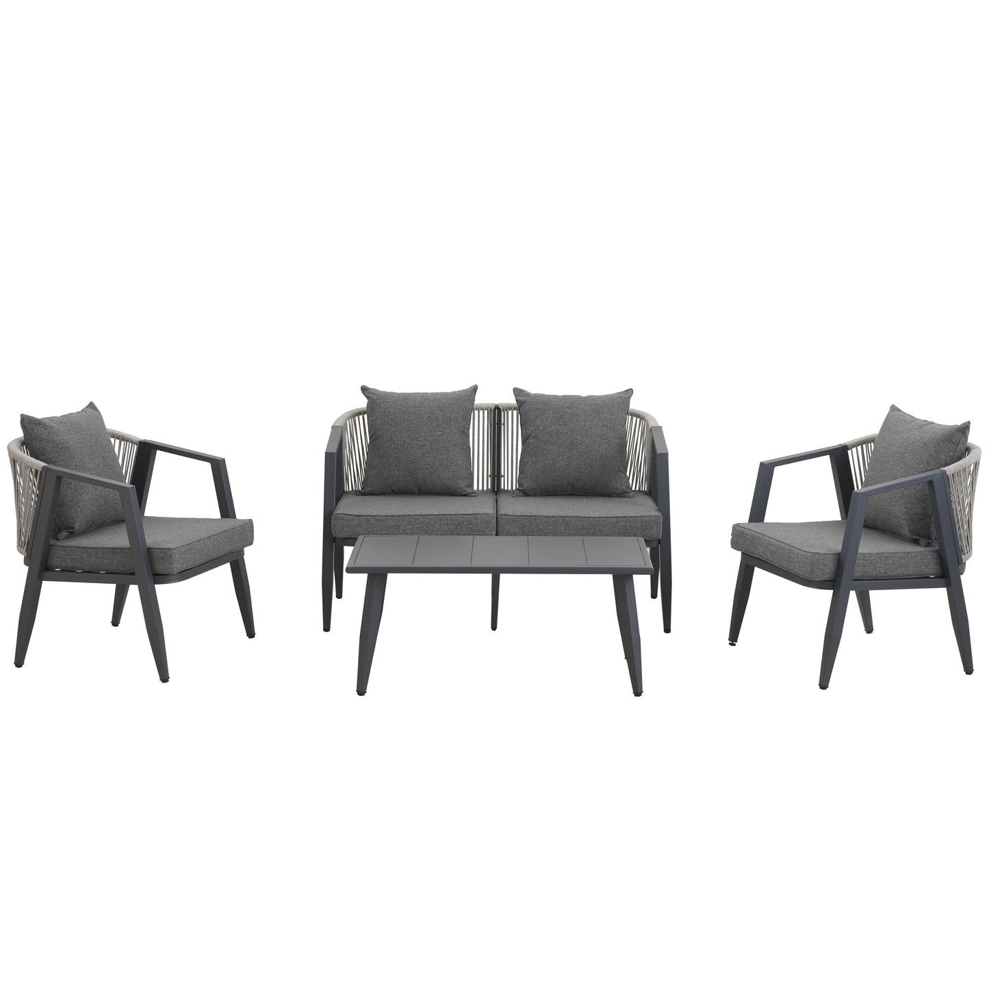 Outdoor Seating Set 4 Piece Bench Chairs Table Iron Gray