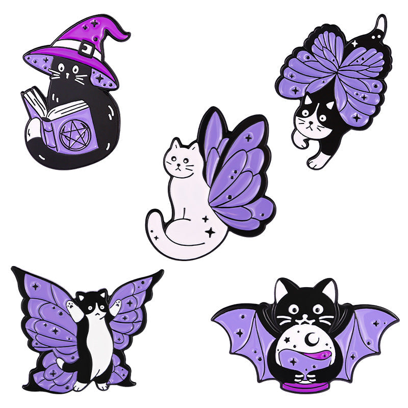 Purple Cat With Butterfly Wings Alloy Brooch Cute Accessory For Clothes And Bags