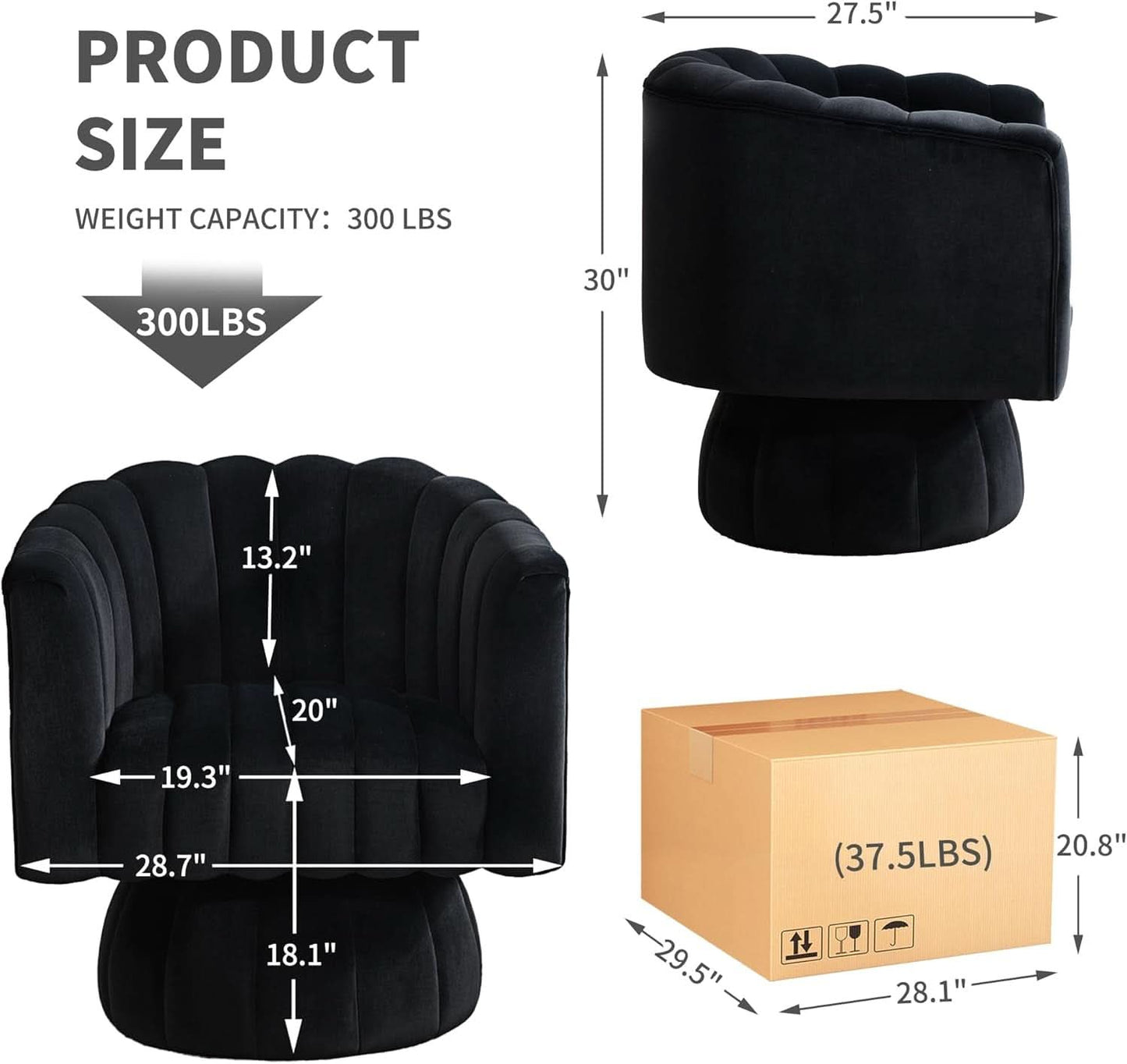 Swivel Armchairs 360Degree Black LivingRoom Pack Duo