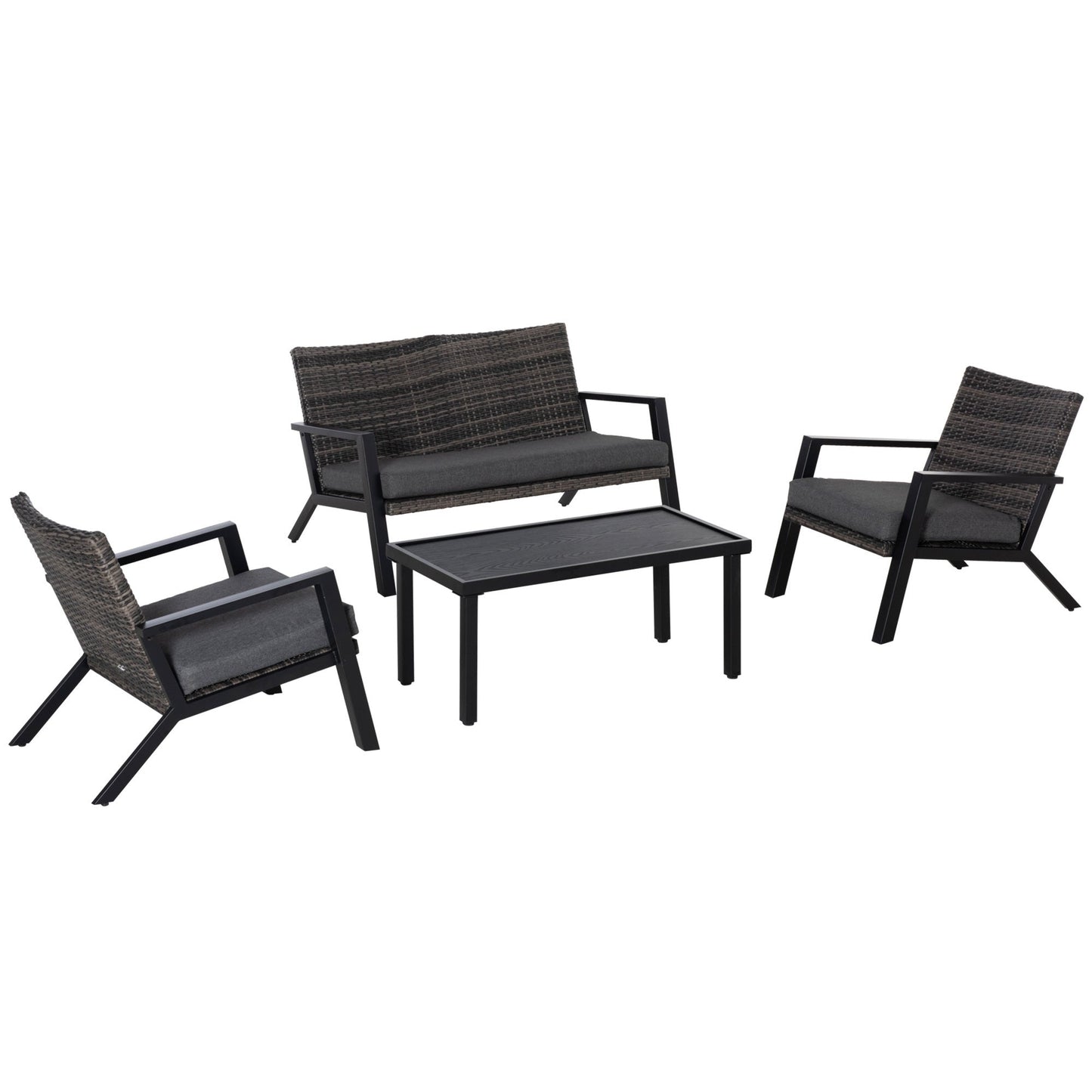 Outdoor Patio Set PE Wicker Black 4 Piece Loveseat Chairs