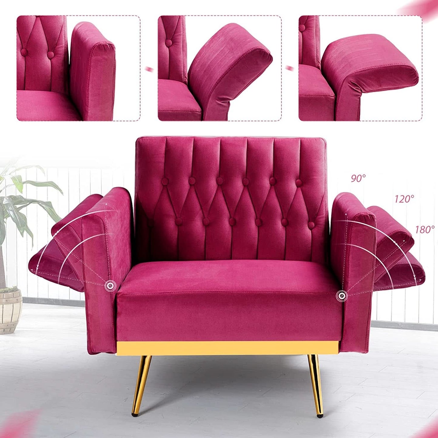 Accent Chair Recliner With Adjustable Armrests Fuchsia