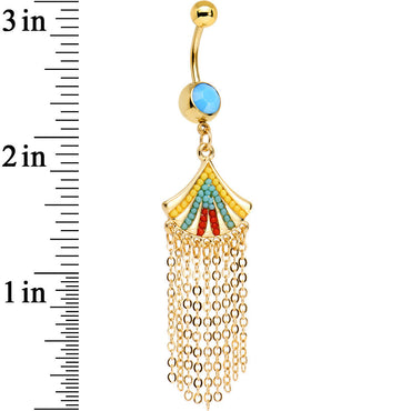 Yellow Blue Red Orb Gold Plated Fancy Fan Chandelier Dangle Belly Ring