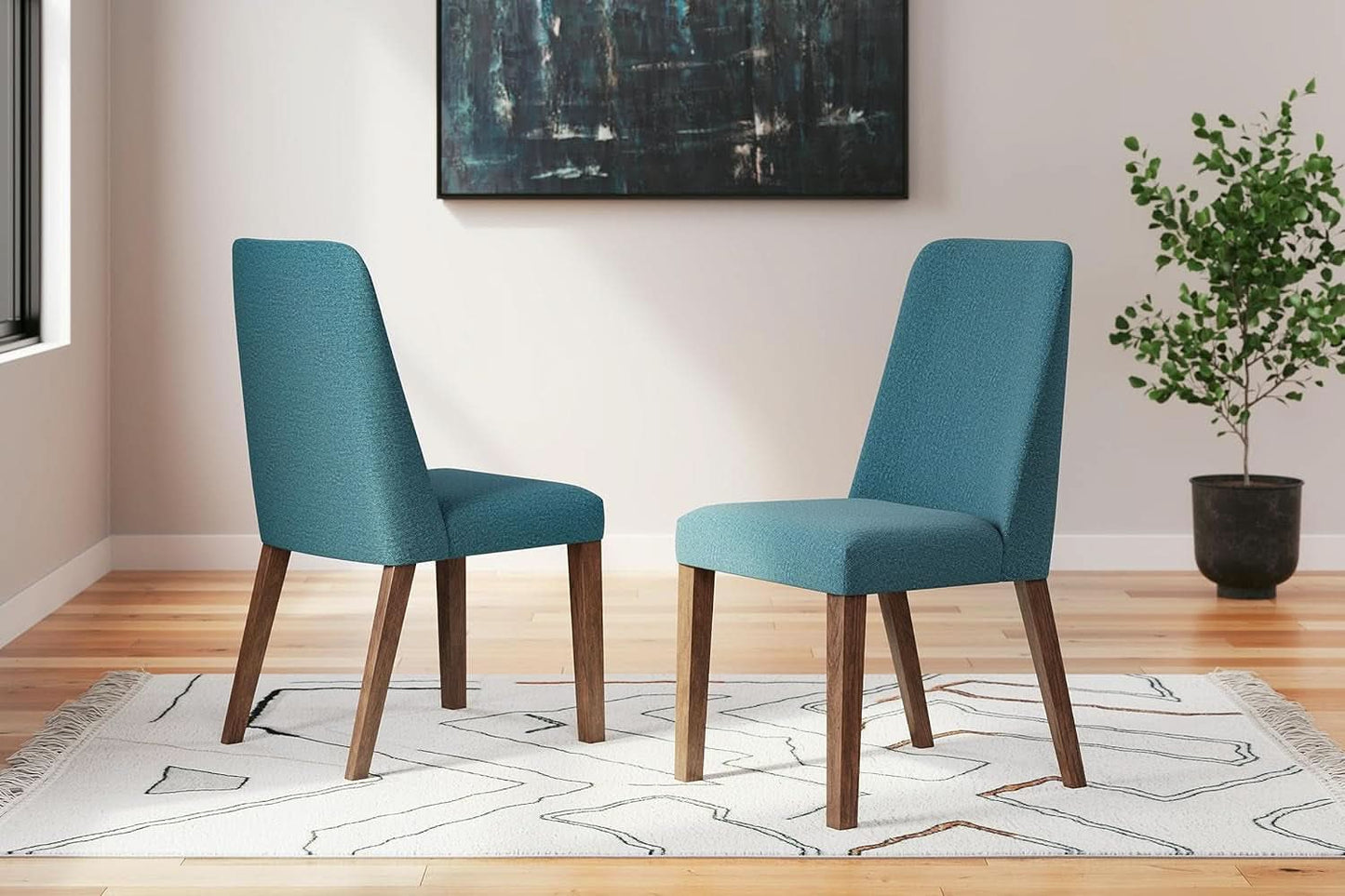 Upholstered Side Chair Set Blue And Brown Foam Cushioned