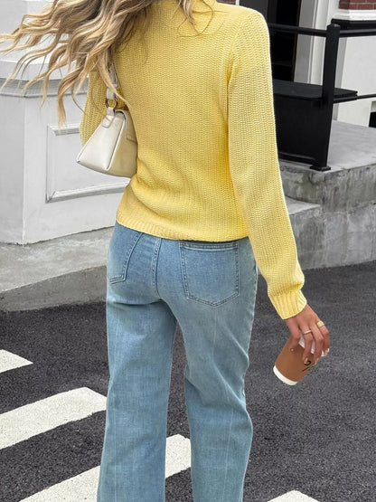 Button-Front Ribbed Long Sleeve Cardigan