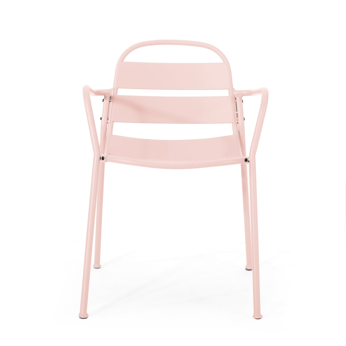 Outdoor Bistro Set 3 Piece Iron Matte Pink Slat Chairs