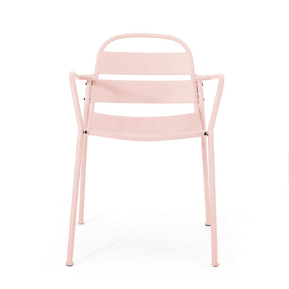 Outdoor Bistro Set 3 Piece Iron Matte Pink Slat Chairs