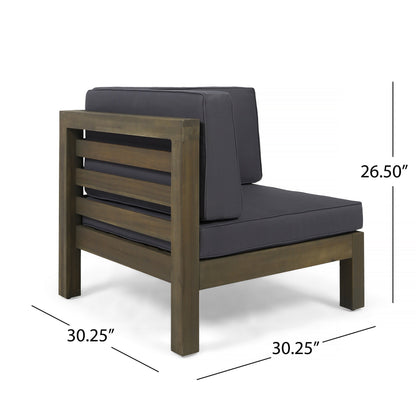 Contemporary 3-Piece Sofa Set with Water Resistant Cushions, Dark Grey, Acacia Wood Frame