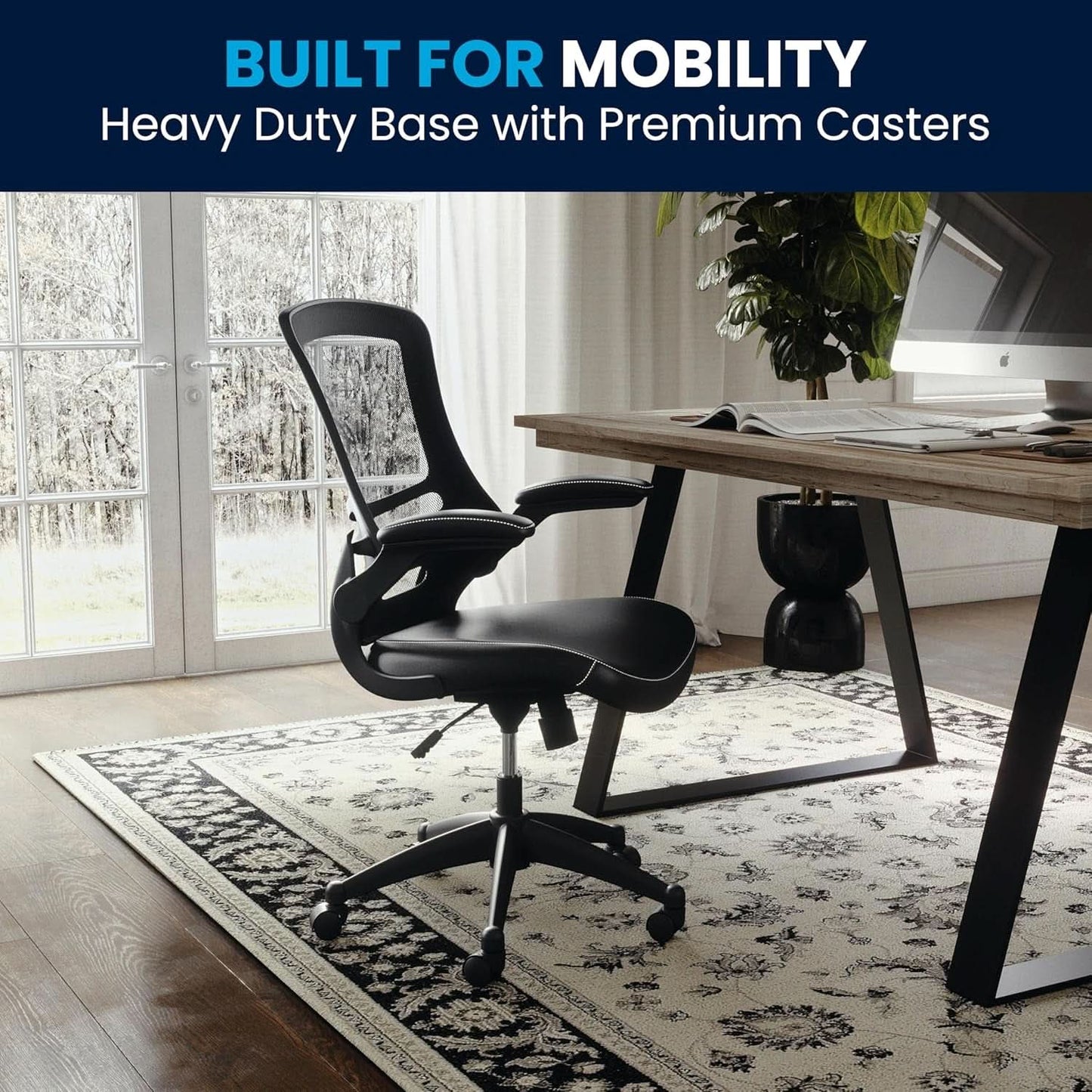 Kelista Mid-Back Ergonomic Office Chair With Adjustable Height, Black