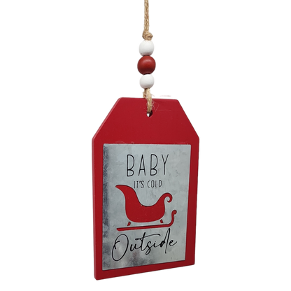 Holiday Tag Sign with Beaded Hanger -