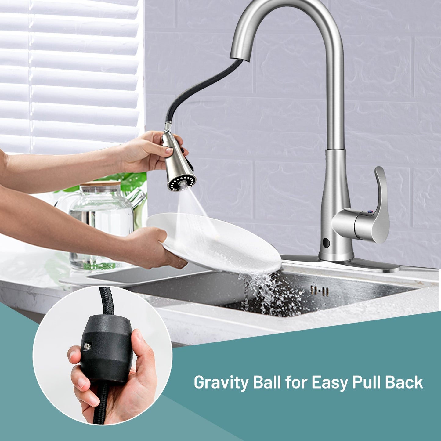Touchless Kitchen Faucet with 360¬∞ Swivel Single Handle Sensor and 3 Mode Sprayer