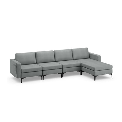 Modular L-shaped Sectional Sofa with Reversible Ottoman and 2 USB Ports