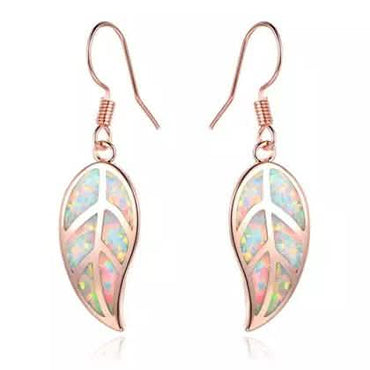 Fire Opal Leaf Earrings in 18K Rose Gold Plating by Peermont